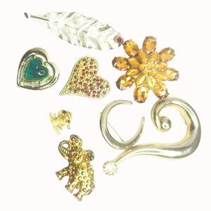 Vintage Gold & Silver Costume Jewelry Pins Brooch Lot